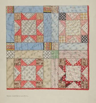 Rose Campbell Gerke, Patchwork Quilt, c 1937 Patchwork Quilt Copyright: xp... Fotos de archivo