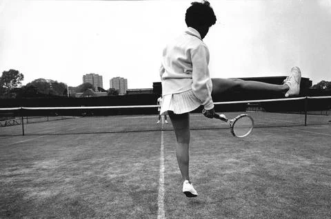 Rose Casais (17) Demonstrates Her Under The Leg Volly Shot At Wimbledon 1966 Stock Photos