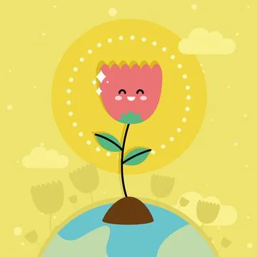 Rose character in eart planet Stock Illustration