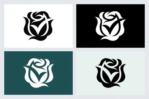 Rose Check Logo Icon Set Minimalist Vector Design Stock Illustration