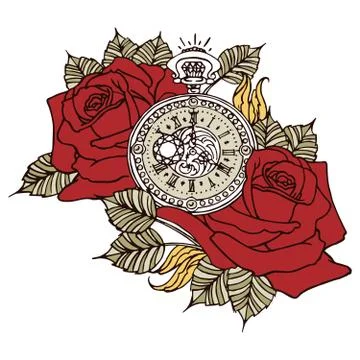 Rose clock retro vector illustration design Stock Illustration