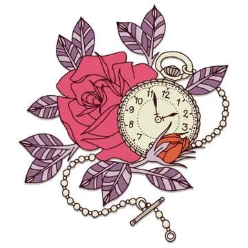 Rose clock tattoo design vector illustration Stock Illustration