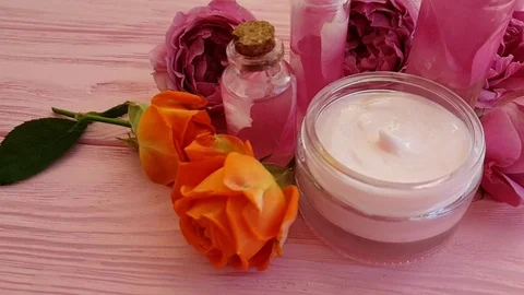 Rose extract,  , slow motion cream cosmetic Video stock 96094620
