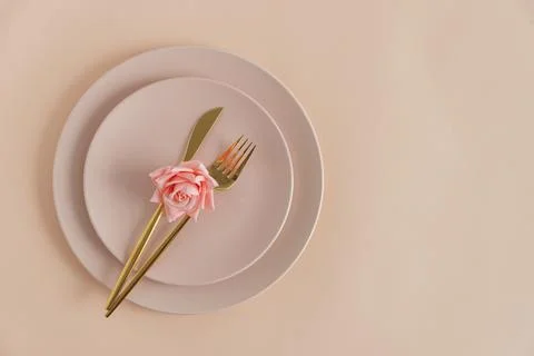 Rose Flower on Elegant Table Setting. Romantic Valentines or Mothers Day Fl.. Stock Photos