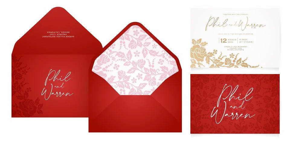 Rose Flower Envelope set Illustrazione stock