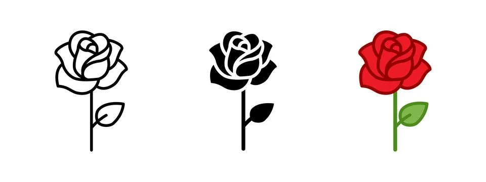 Rose flower icon in outline, solid and color styles. Romantic vector symbol.. イラスト素材