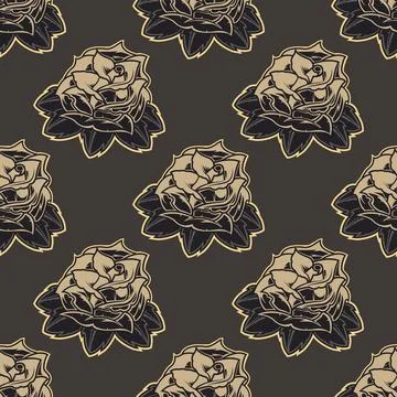 Rose Flower with leaves seamless pattern. Stock Illustration