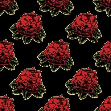 Rose Flower with leaves seamless pattern. Stock Illustration