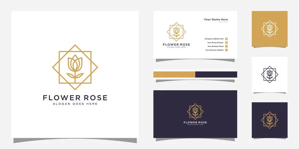 Rose flower logo vector design and business card design Stock Illustration