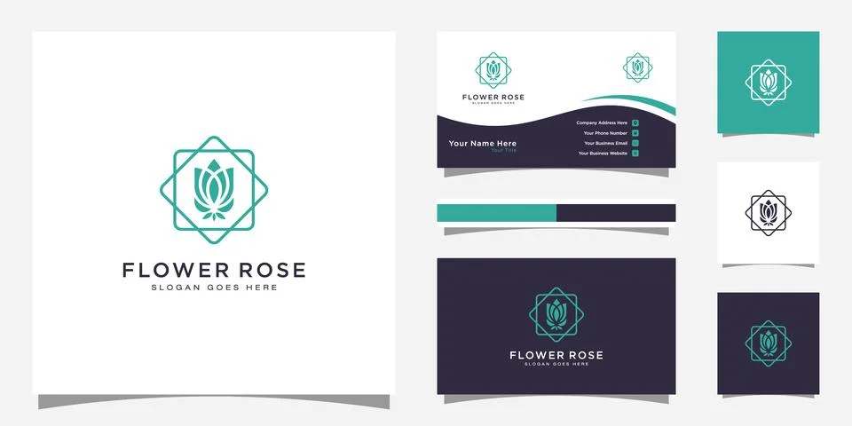 Rose flower logo vector design and business card design Stock Illustration