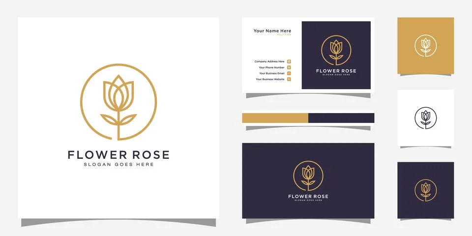 Rose flower logo vector design and business card design Stock Illustration