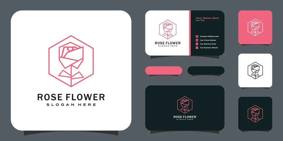 Rose flower logo vector design and business card Illustrazione stock