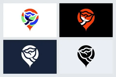 Rose Flower Map Pin Logo Icon Design Set Stock Illustration