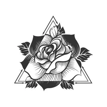 Rose Flower Over Double Triangle Sacred Geometry Mystic Tattoo Stock Illustration