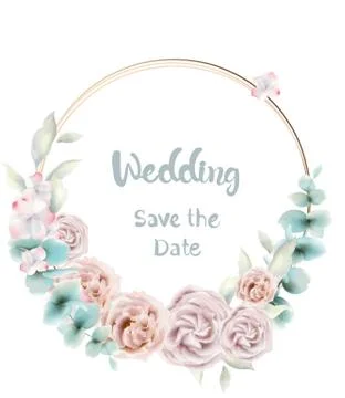 Rose flower round card Vector watercolor. Vintage retro style wedding invitat Stock Illustration