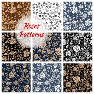 Rose flower seamless patterns set Stock Illustration