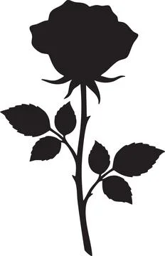 Rose Flower Silhouette with Stem and Leaves Stock Illustration