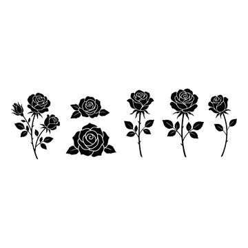 Rose Flower Silhouette Vector Set Floral Bloom Botanical Stock Illustration