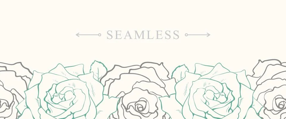 Rose flowers border seamless pattern in sketch style on white background. Stock Illustration