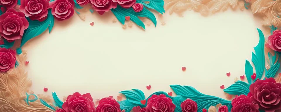 Rose flowers frame, botanic background, Valentines Day Concept, Top view, C.. Stock Illustration