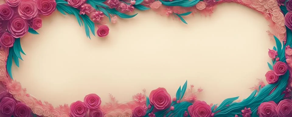 Rose flowers frame, botanic background, Valentines Day Concept, Top view, C.. Stock Illustration
