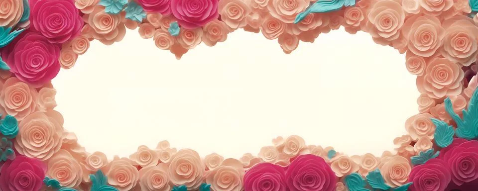 Rose flowers frame, botanic background, Valentines Day Concept, Top view, C.. Stock Illustration