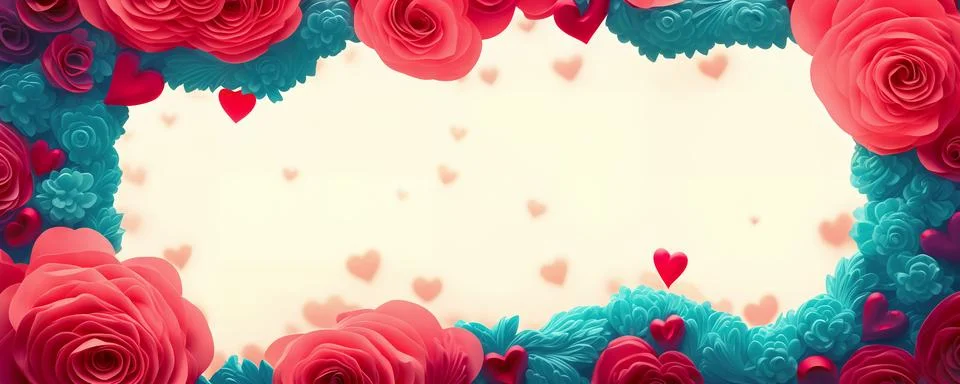Rose flowers frame, botanic background, Valentines Day Concept, Top view, C.. Stock Illustration