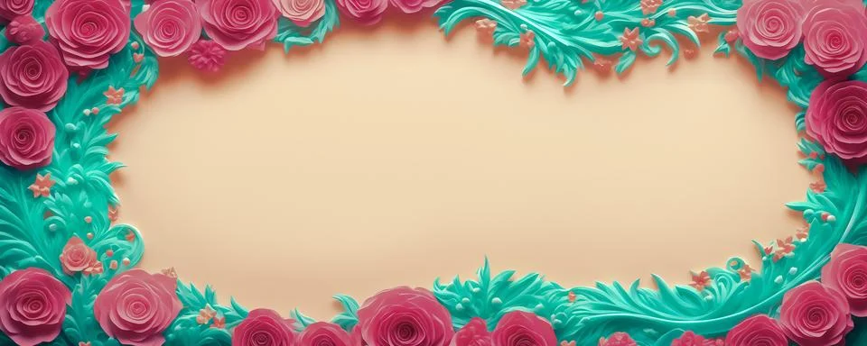 Rose flowers frame, botanic background, Valentines Day Concept, Top view, C.. Stock Illustration