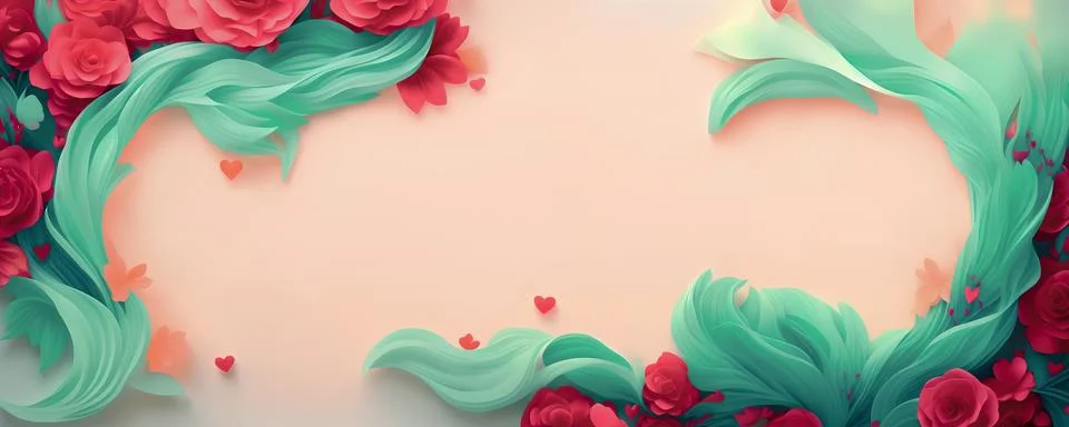 Rose flowers frame, botanic background, Valentines Day Concept, Top view, C.. Stock Illustration