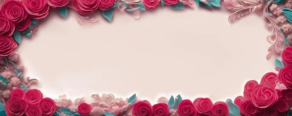 Rose flowers frame, botanic background, Valentines Day Concept, Top view, C.. Stock Illustration