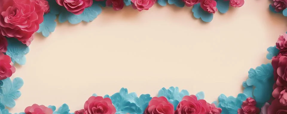 Rose flowers frame, botanic background, Valentines Day Concept, Top view, C.. Stock Illustration