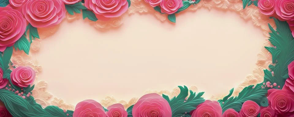 Rose flowers frame, botanic background, Valentines Day Concept, Top view, C.. Stock Illustration