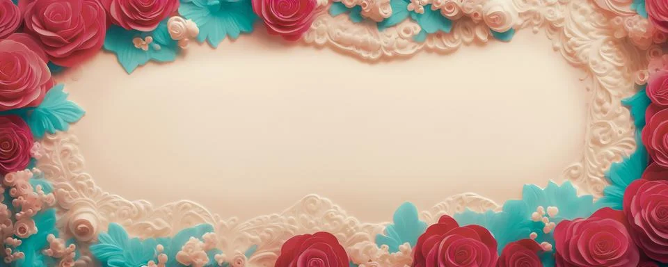 Rose flowers frame, botanic background, Valentines Day Concept, Top view, C.. Stock Illustration