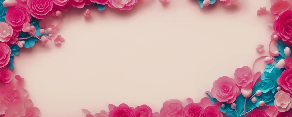 Rose flowers frame, botanic background, Valentines Day Concept, Top view, C.. Stock Illustration