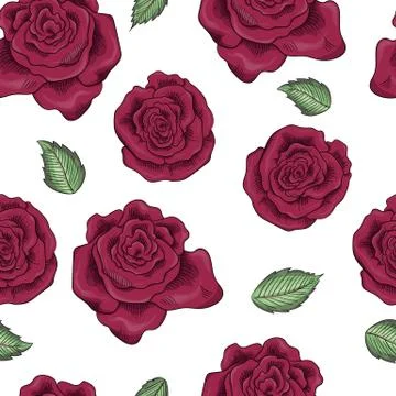 Rose flowers seamless pattern background. Tender beautiful lowers. Stock Illustration