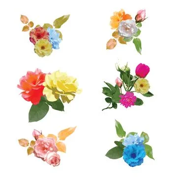 Rose flowers set design elements watercolor for print Stock Illustration