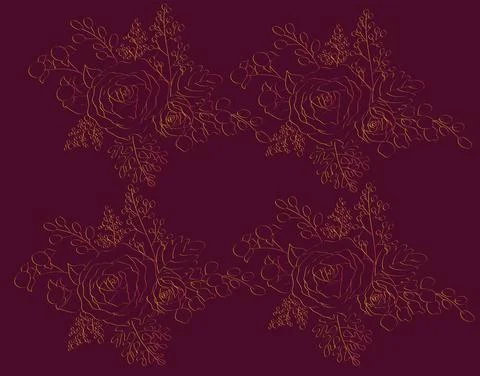 Rose flowers sketch pattern on red background 스톡 일러스트