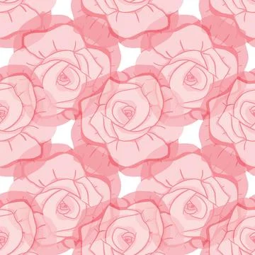 Rose flowers vector repeat design pattern on white background Stock Illustration