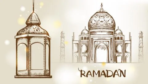 Rose gate pillar lantern with golden moon and mosque Stock Illustration