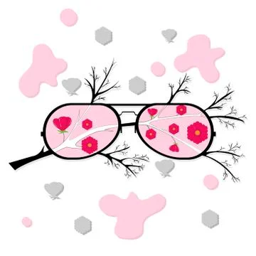 Rose glasses. On the background of a branch. Stock Illustration