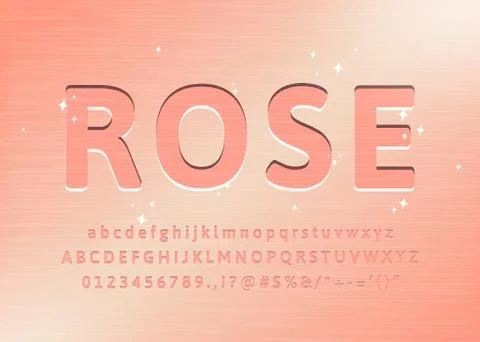 Rose gold alphabet font. Custom type letters and numbers. Vector typography for Stock Illustration