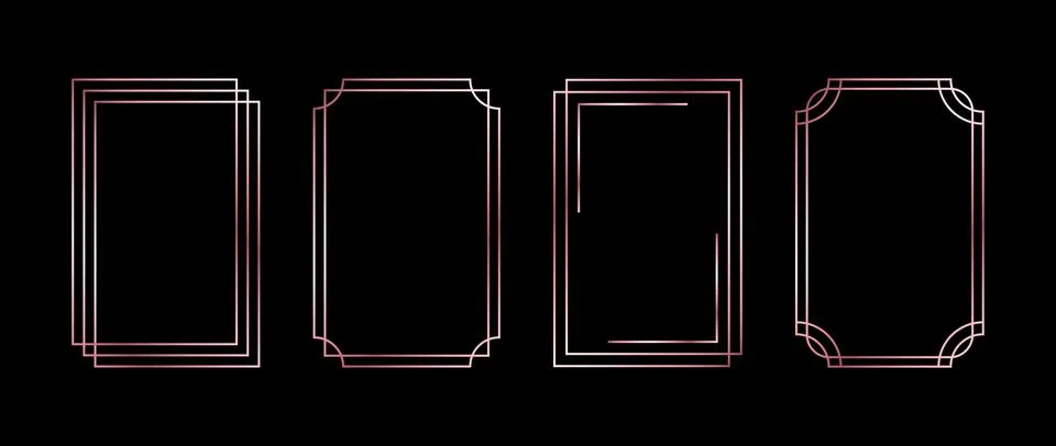 Rose gold thin frame set. Pink golden geometric borders. Thin linear radiance Illustrazione stock