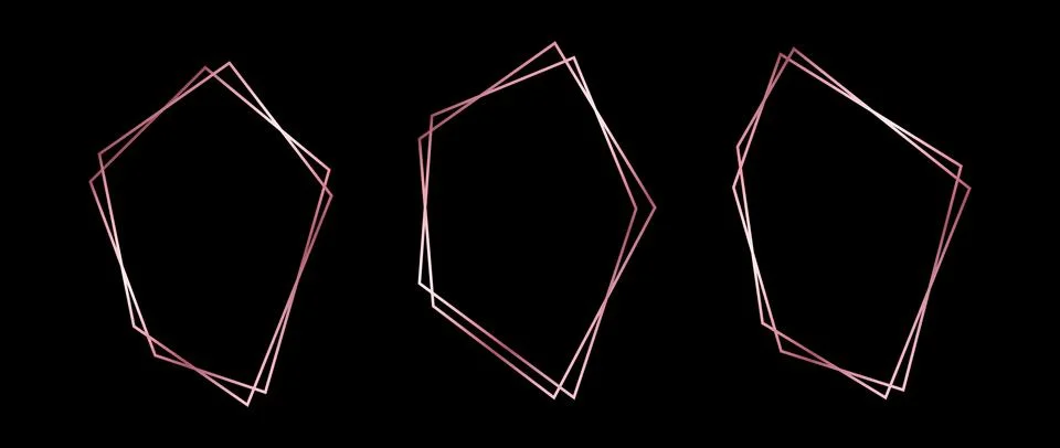Rose gold thin frame set. Pink gold foil geometric borders in art deco style Stock Illustration