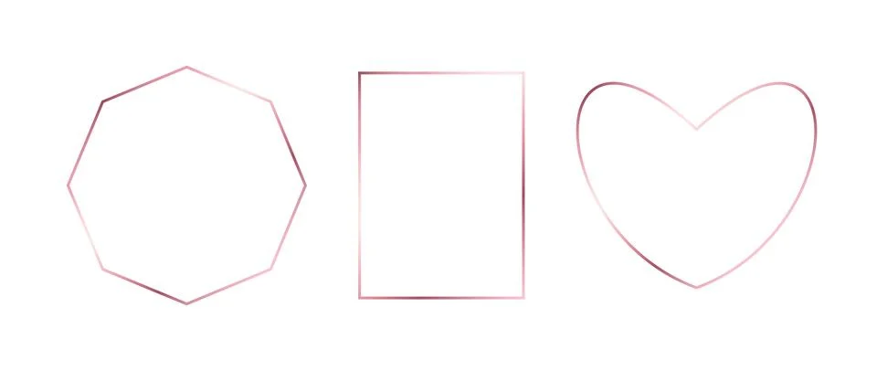 Rose gold thin frames set. Pink gold borders in art deco style. Thin linear Stock Illustration