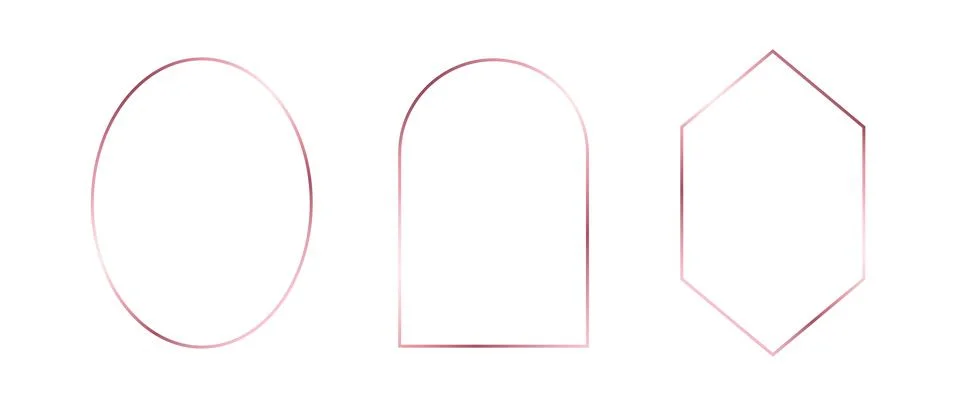 Rose gold thin frames set. Pink gold geometric borders in art deco style. Thin Stock Illustration