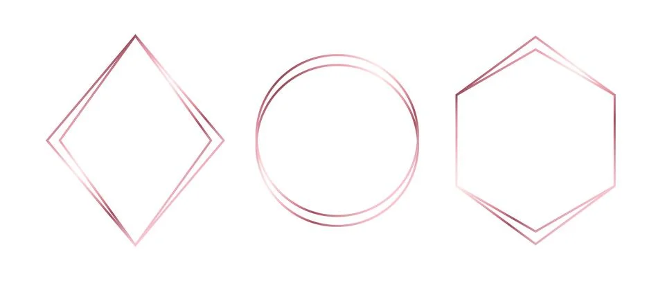 Rose gold thin frames set. Pink gold geometric borders in art deco style. Thin Stock Illustration