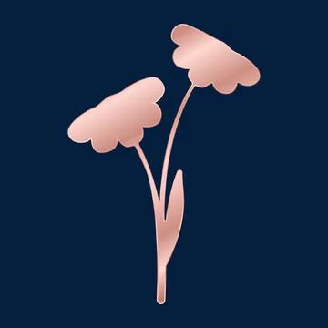 Rose golden element featuring two stylized flowers on a single stem Stock Illustration