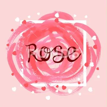 Rose hand drawn paint brush stroke with frame. Stock Illustration