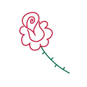 Rose hand drawn single icon. Vector color line illustration isolated on whi.. Иллюстрация