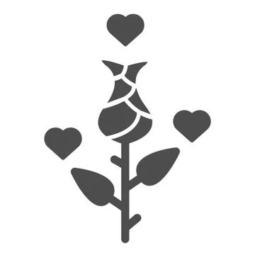 Rose with hearts solid icon. Rose flower with heart bubbles illustration 스톡 일러스트